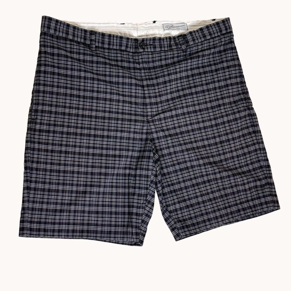 Greg Norman Mens Golf Shorts Plaid Navy Blue White 38